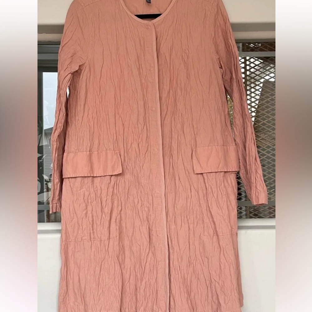 Eileen Fisher Rumpled Organic Cotton jacket / Dress Rustic Pink Long Sleeve